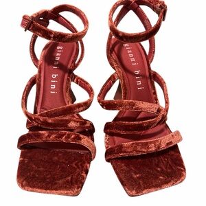 Gianni Bini Strappy Velvet Heels - Rich Red